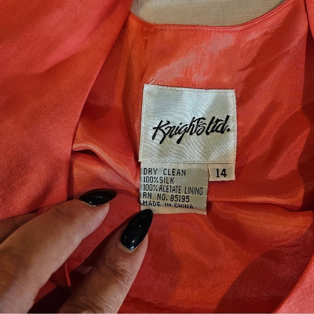 Knight Ltd Vintage‎ 100% Silk Shift Dress Coral Pink Sleeveless Scoop Neck Sz 14 - Picture 4 of 11